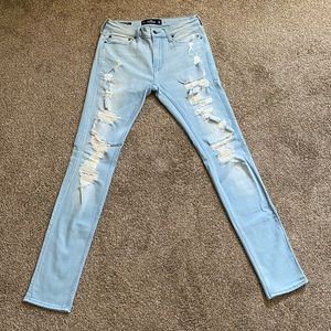 Ripped Light Blue Hollister Staked Skinny Jeans